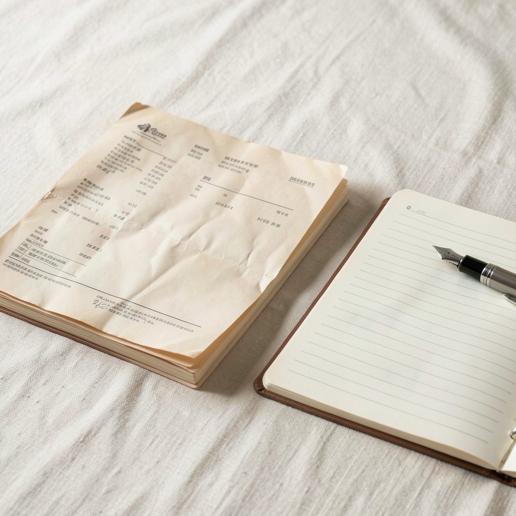 Customs clearance paperwork stacked beside a cargo tracking notebook