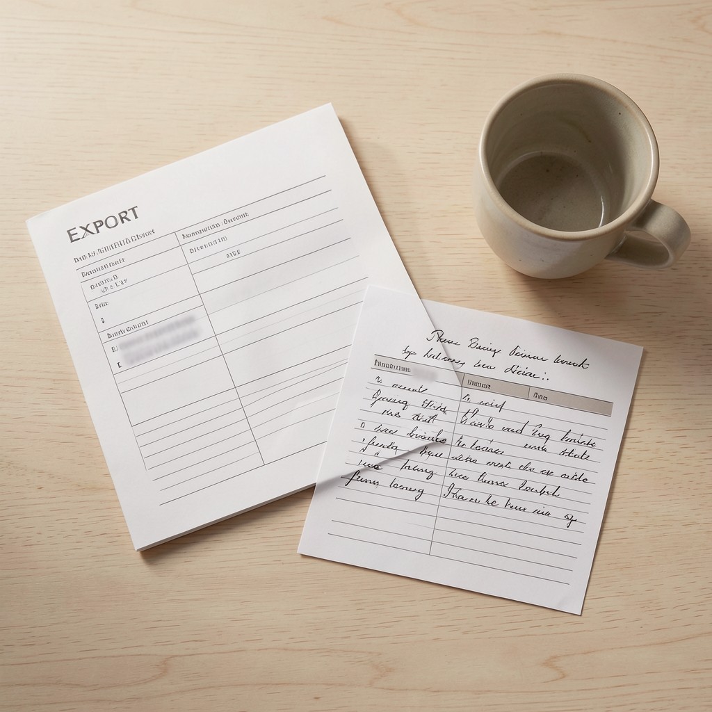 Export packing list and handwritten lane scorecard on a wooden desk