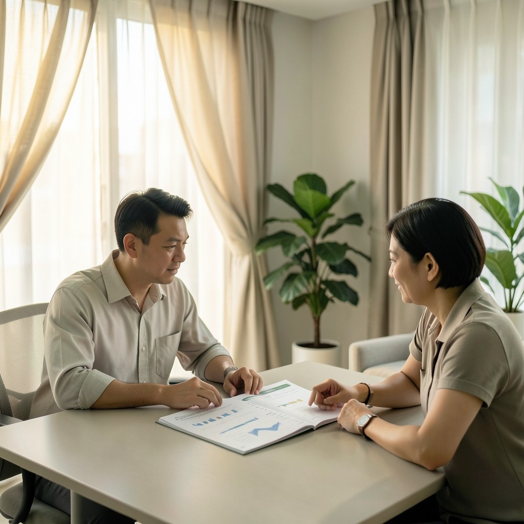 Analyst and client reviewing a trade lane scorecard in a bright Bangkok meeting room